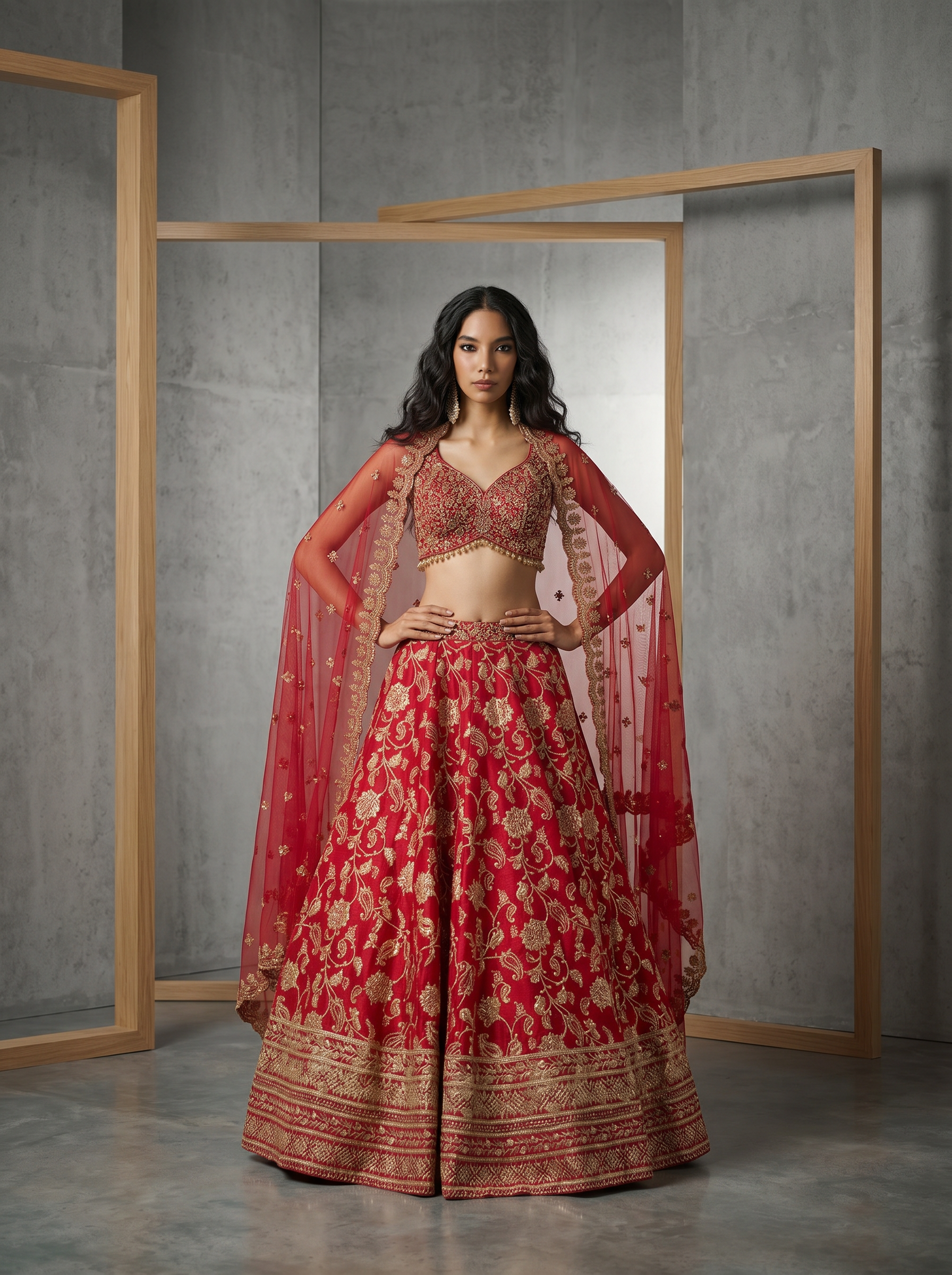 KD1860 Fuschia Brocade Lehenga Blouse And Dupatta Set