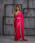MUS013 Fucsia emb Corset, stitched saree set