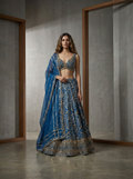 HER005 Teal Blue Banarasi Lehenga Blouse Dupatta Set