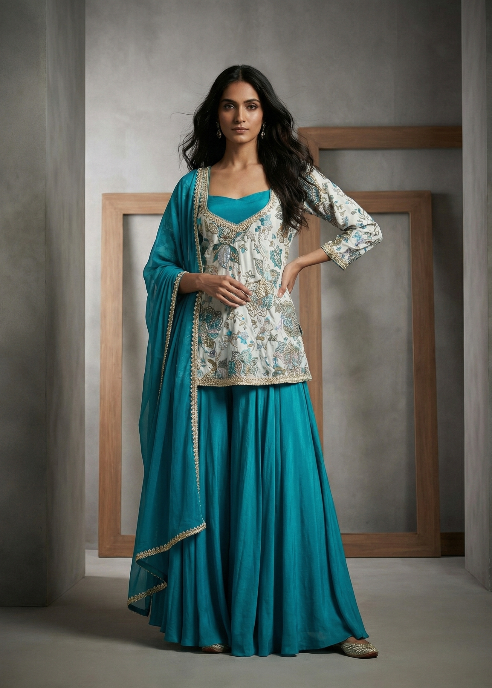 DC154 Printed kurti, Bustier and sharara