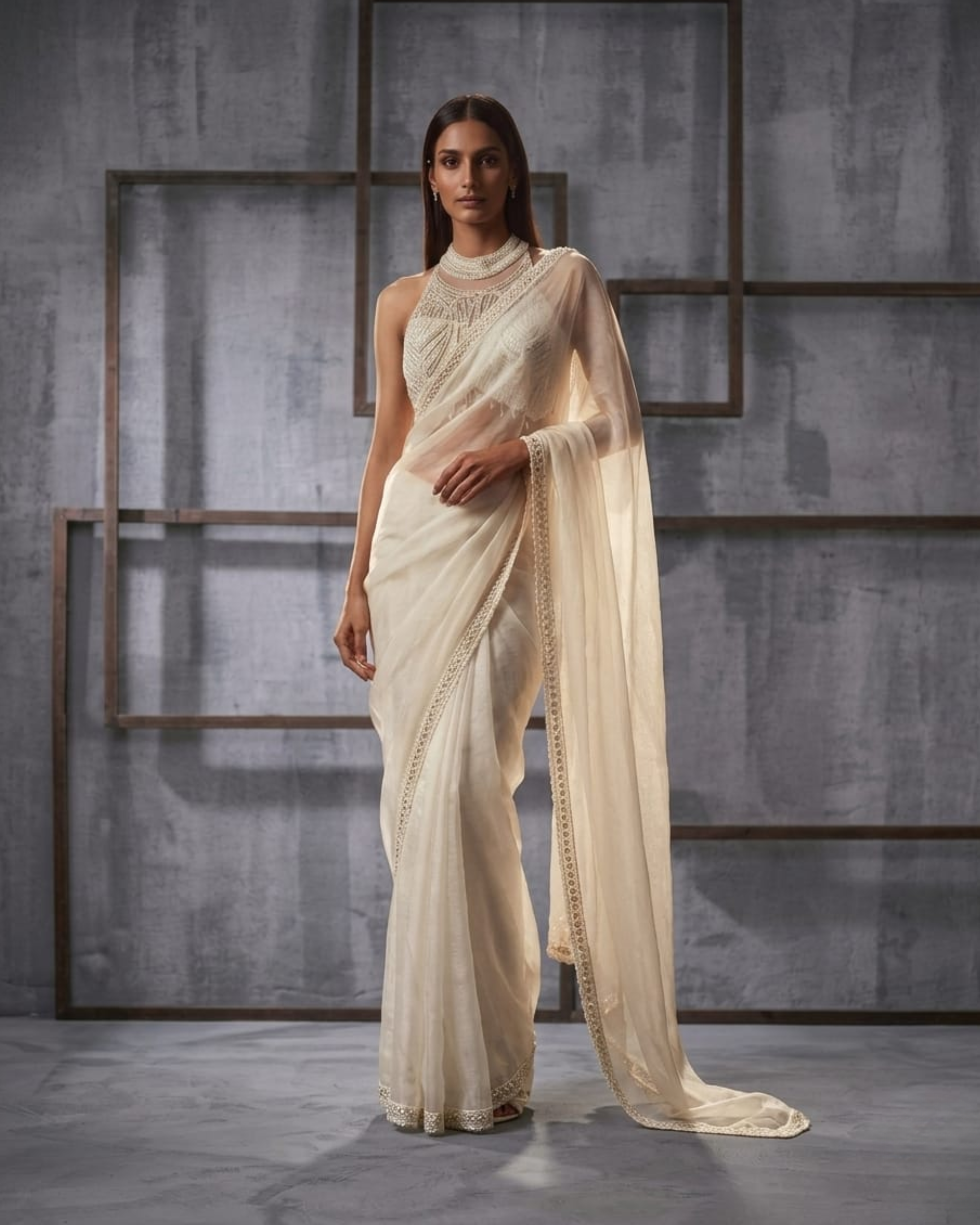 MUS010 Ivory emb Blouse,stitched ready to wear saree