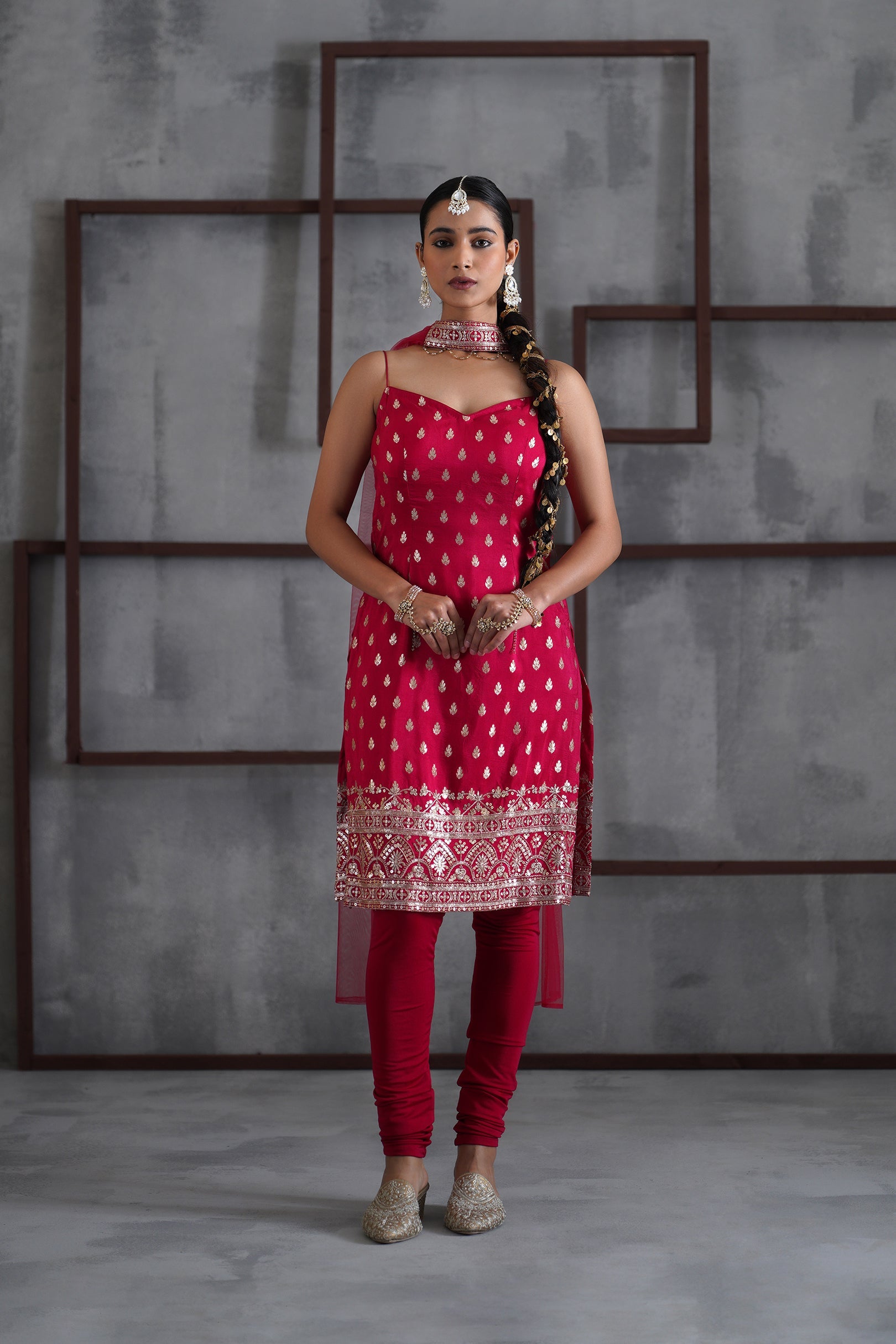 KD1616 Fusia brocade kurti sharar and dupatta