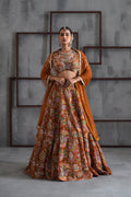 KD2211 Mustard printed blouse, lehenga and dupatta