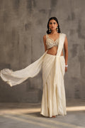 KD1579 White drap Saree and blouse set