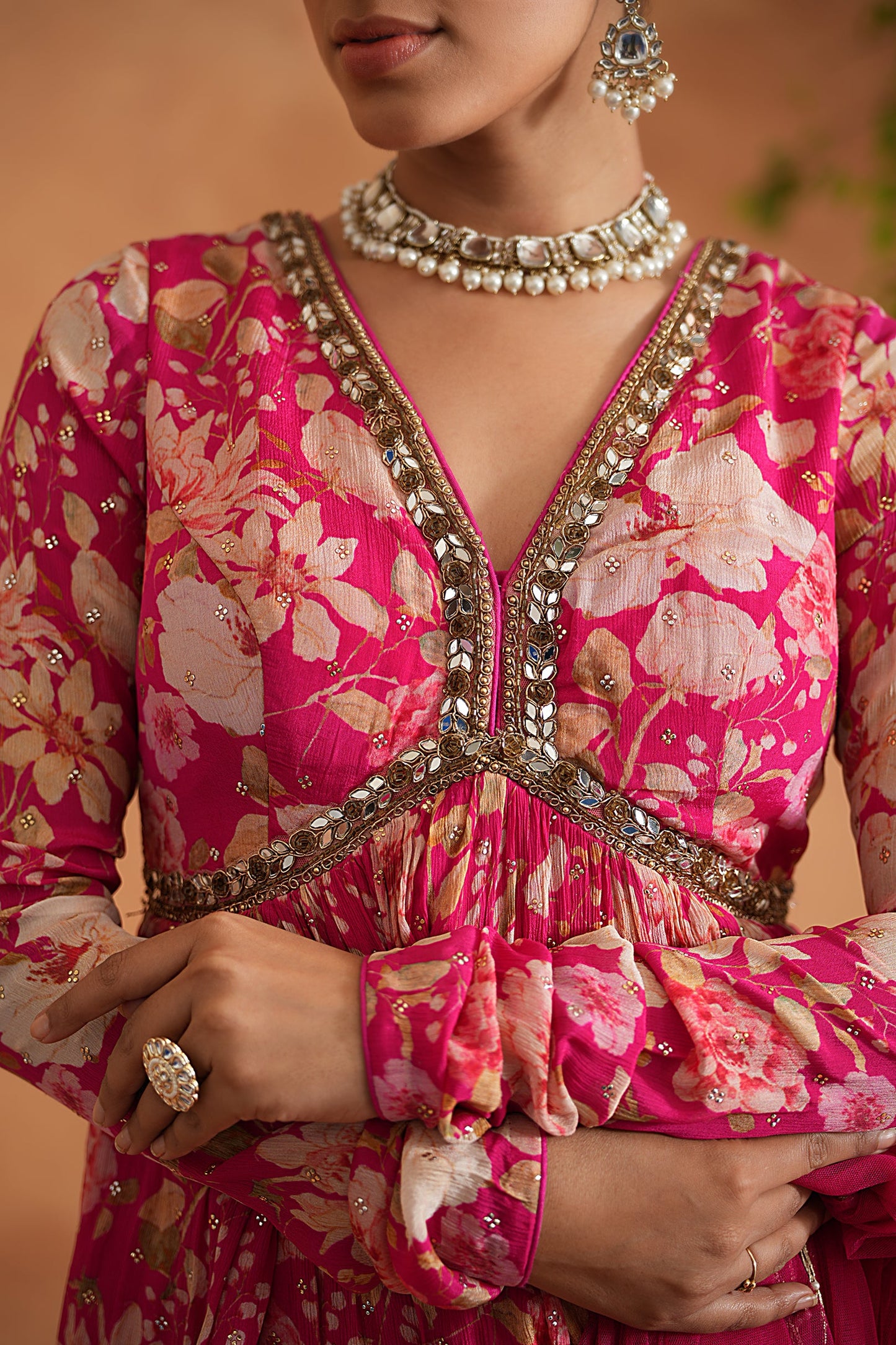 Fuchsia Embroidered Peplum Kurti, Garara and Dupatta