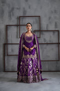 DC017 PURPLE EMB. KURTI BANARASI LEHENGA DUPATTA SET
