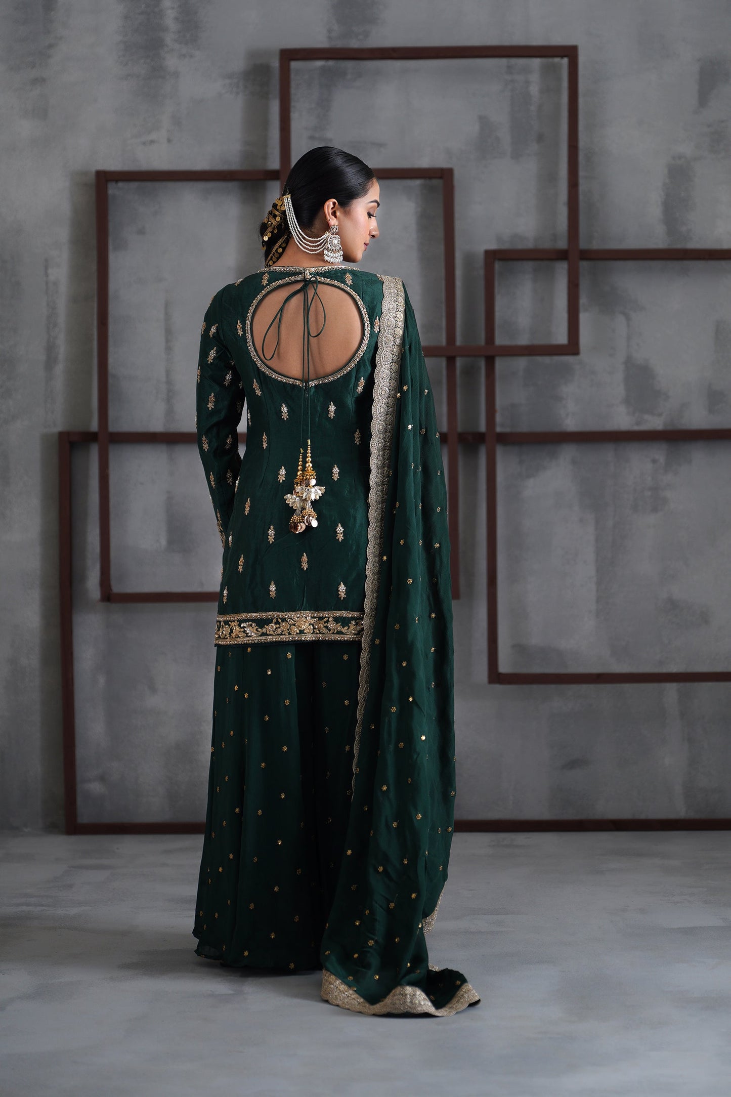 Green Embroidered Kurti, Booti Sharara and Dupatta