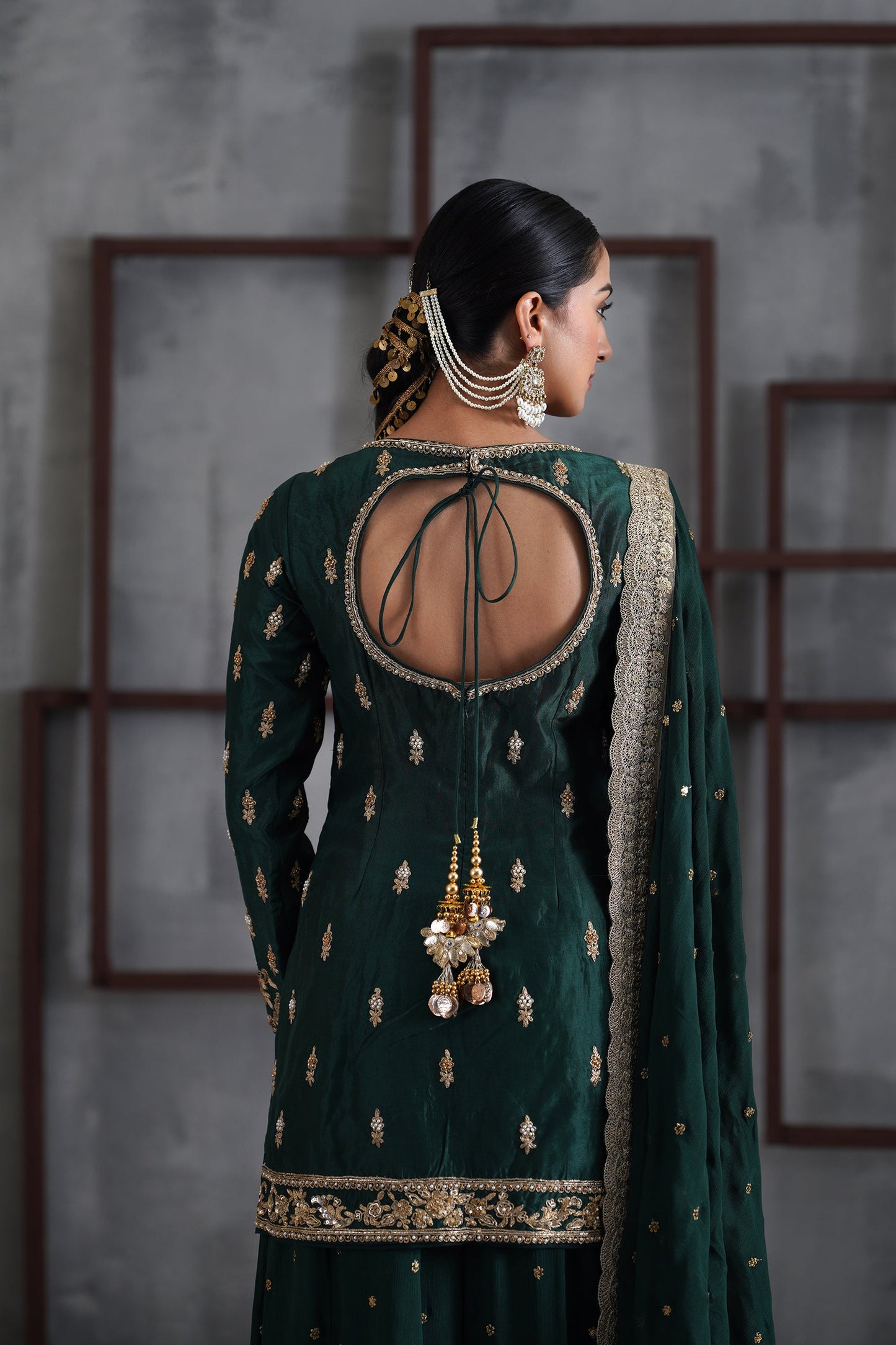 Green Embroidered Kurti, Booti Sharara and Dupatta