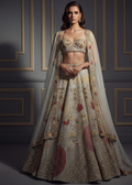 KD1231 Grey glass tissue Complimenting mauve patch lehenga