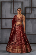HER004 Maroon embroidered blouse and banarsi lehnga set