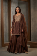 HER019 Brown embroidery kurti set