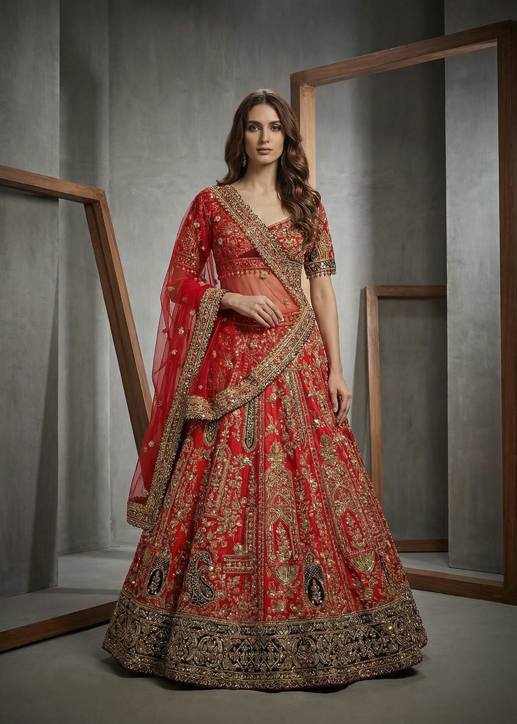 KD1105 Red and Maroon Bridal Lehenga Set