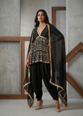 KD1318 Black peplum, Dhoti Salwar and Dupatta Set
