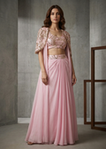 KD1382 Pink cape, blouse and drape skirt