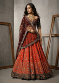 KD1048 Red embroidery lehenga, blouse and dupatta set