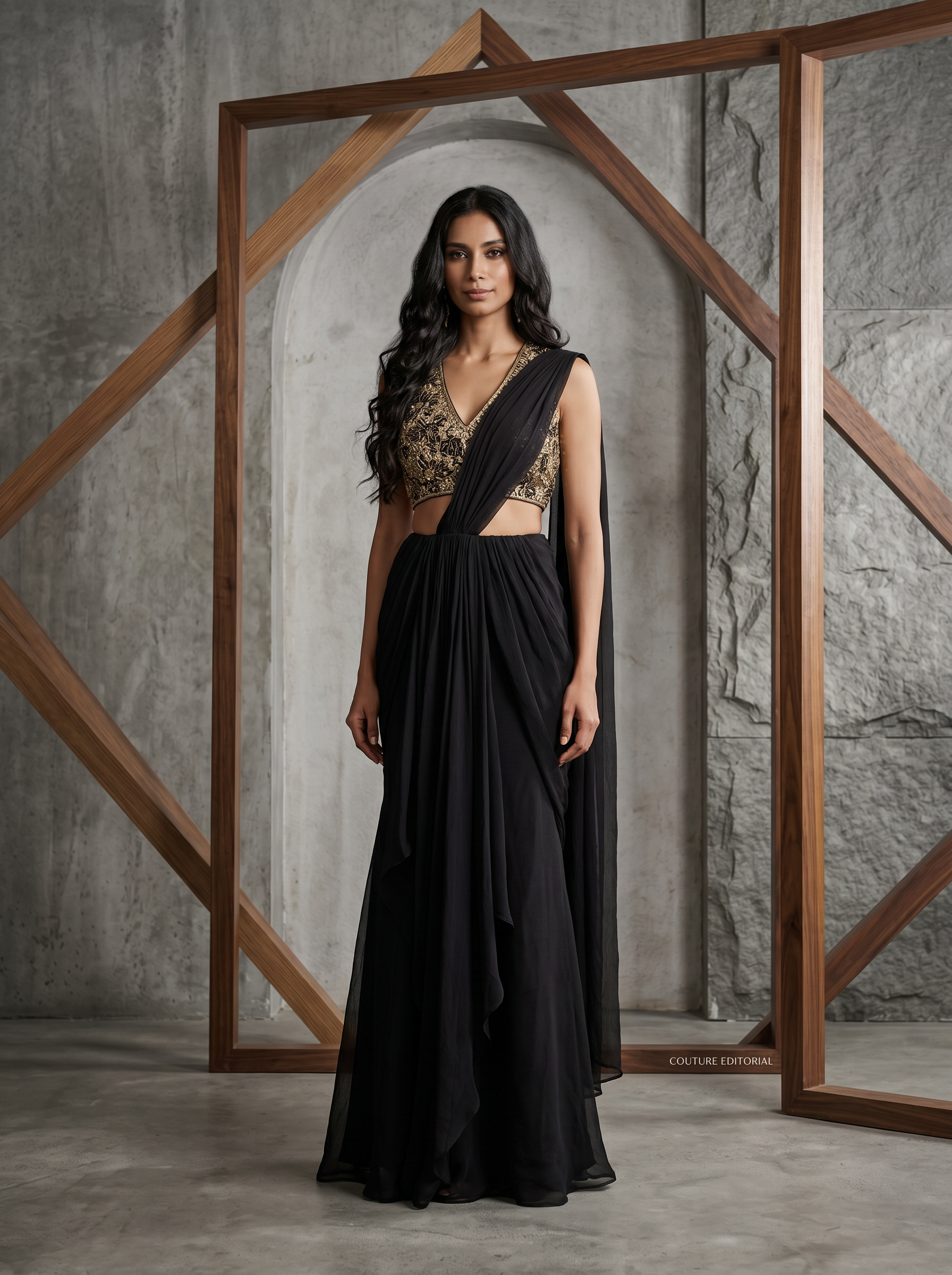 KD1414 black drape sharara set