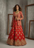 KD1430 Red embroidered jacket, lehenga and bustier