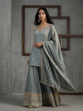 KD1539 Grey heritage kurti garara dupatta set