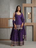 KD1618 Purple brocade  kurti, sharara and dupatta