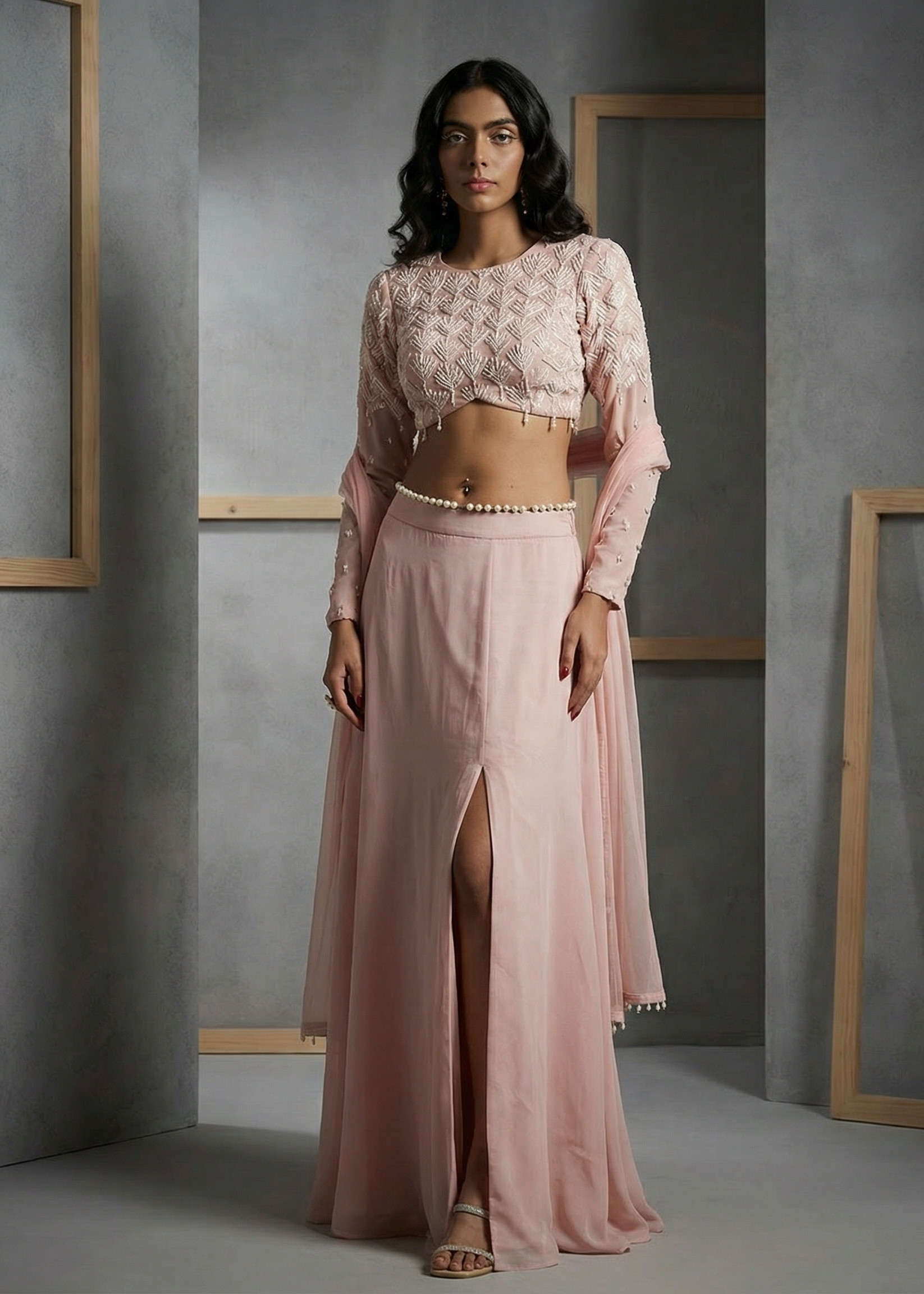 KD1632 Peach lehenga blouse Dupatta set