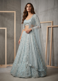 KD1646 powder blue embroidery lahenga blouse and dupatta set