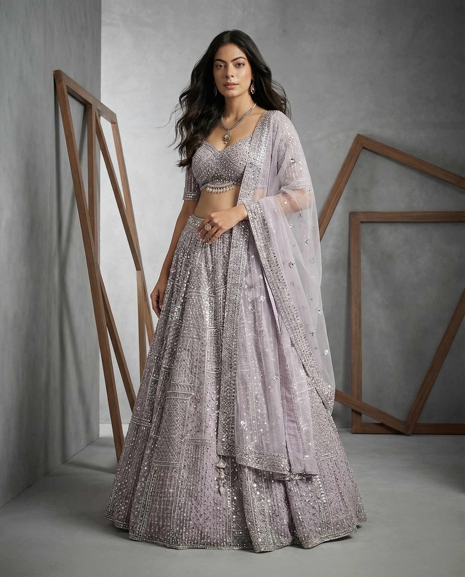 KD1664 Dusty pink lahenga blouse and dupatta set