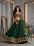 KD1857 Bottle green Brocade Blouse, Lehenga and Dupatta