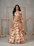 KD1863 White Printed lehenga Blouse and Dupatta Set