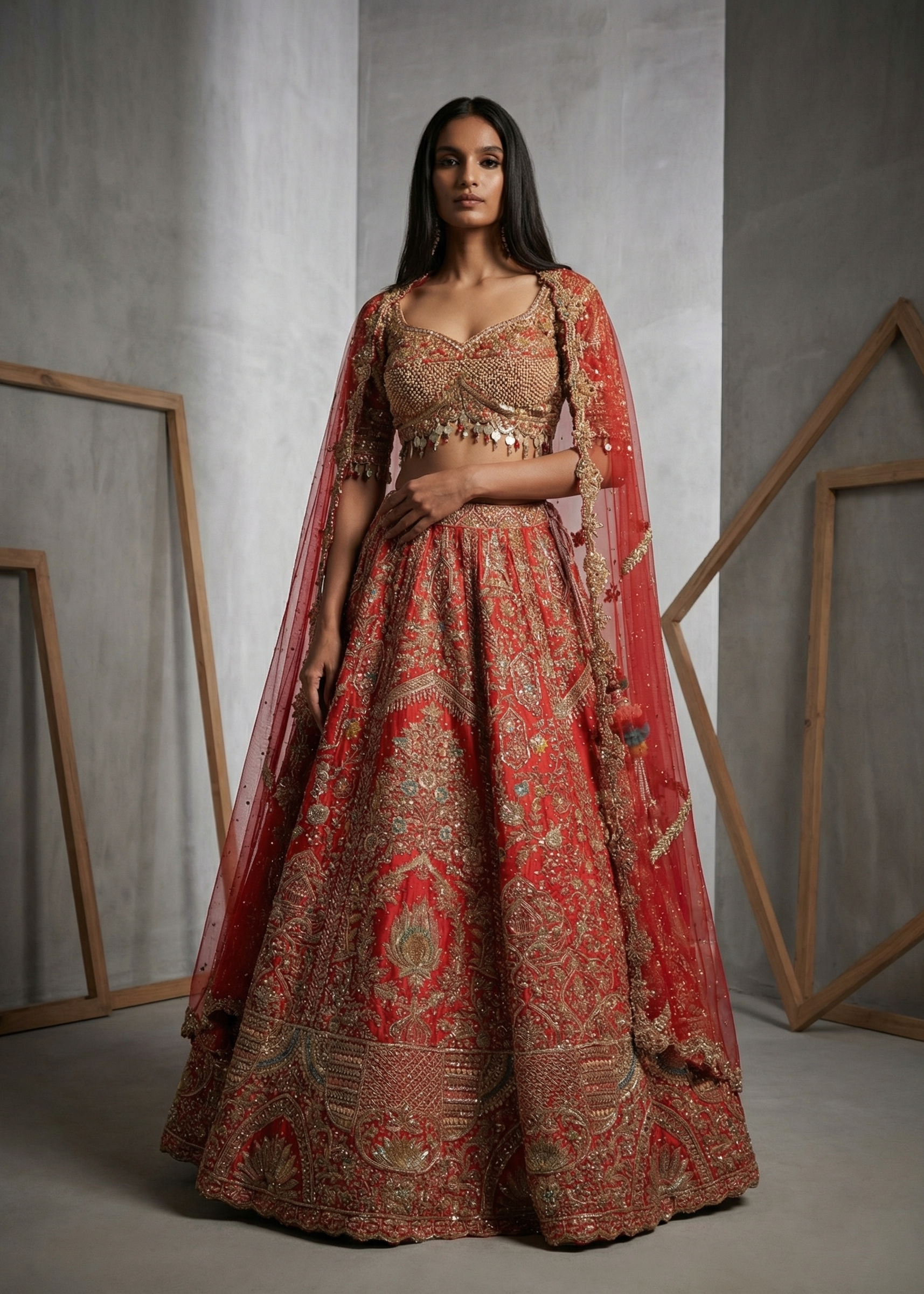 KD1988 Red Bridal Lehenga , Blouse and  Dupatta set