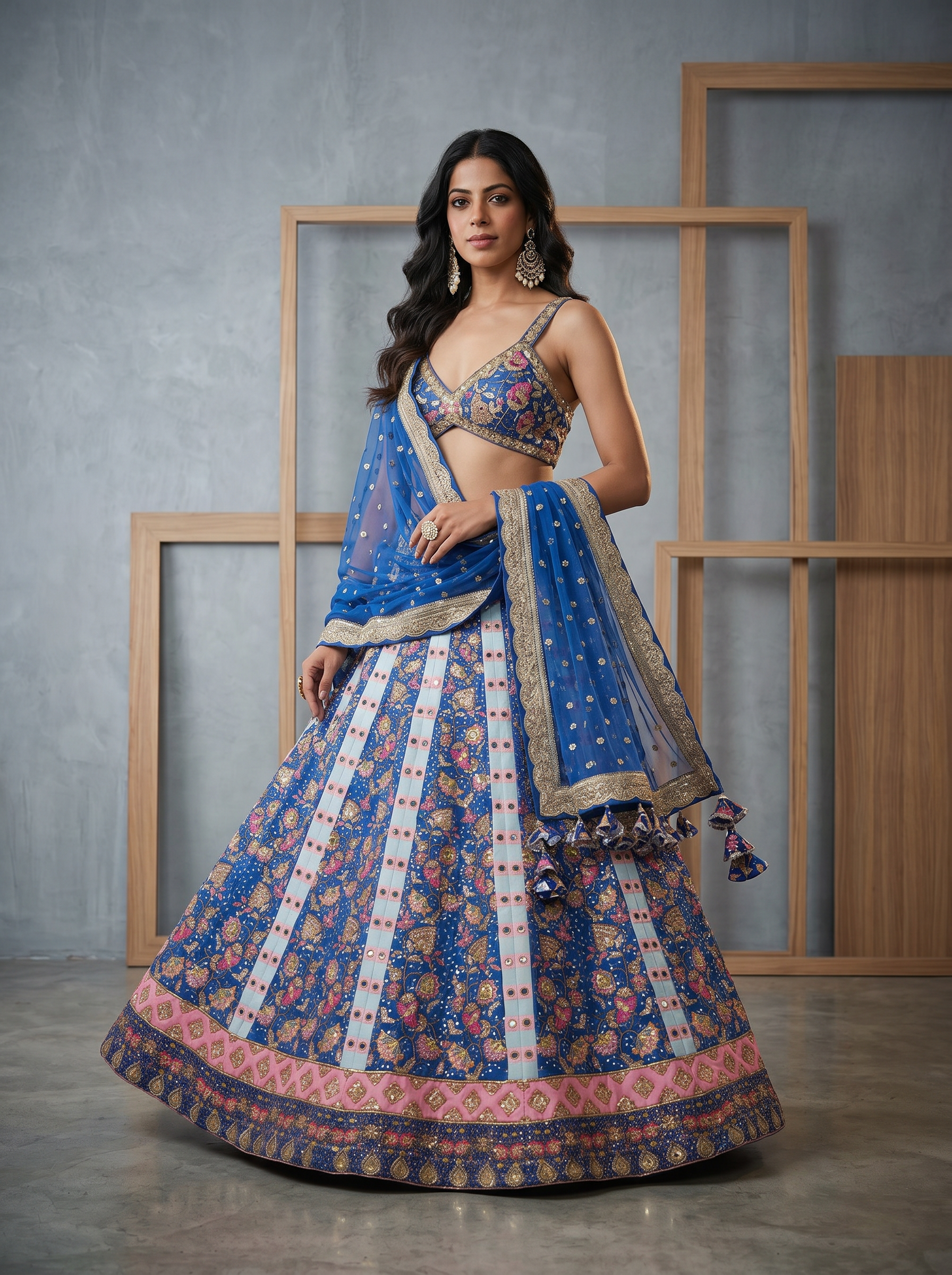 KD2099 Blue printed lehenga set