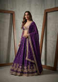 KD2225 Purple silk blouse, lehenga and georgette dupatta