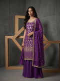KD366 Purple brocade suit with sharara