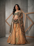 KD839 Green and organge printed blouse and tie and dye lehenega set