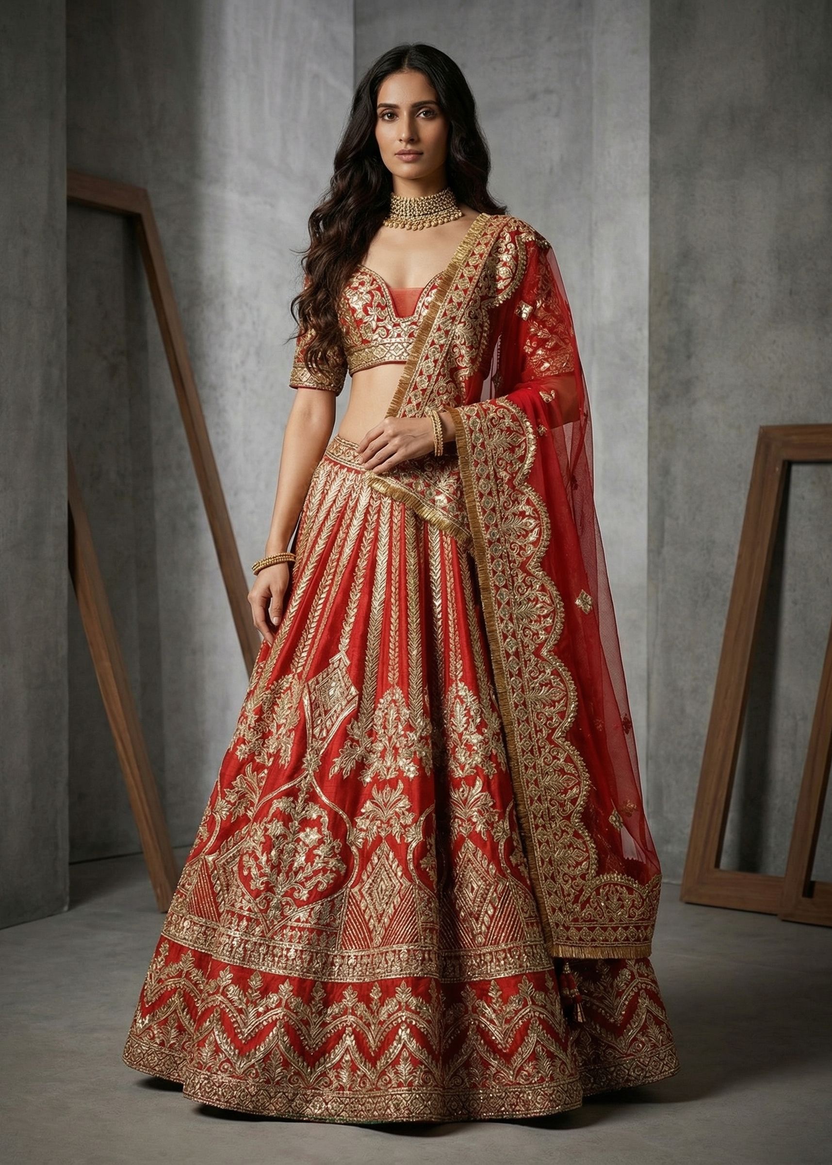 KD846 Red Embroidery Lehenga Blouse and Dupatta Set