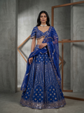 KD869 Royal Blue Dupian lehenga choli set with mirror work