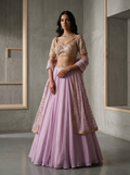 KD870 Lavender cascade skirt, embroidered blouse and dupatta