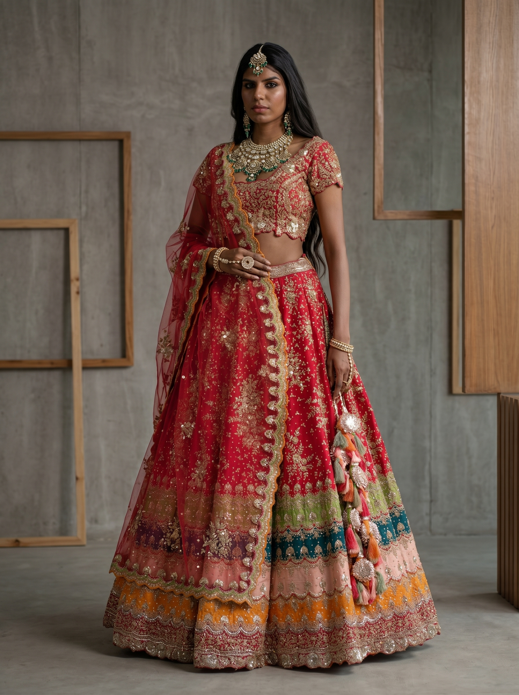 KD871 Red bandhej lehenga choli set