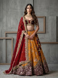 KD873 Rust embroidery lahenga, blouse and Dupatta set