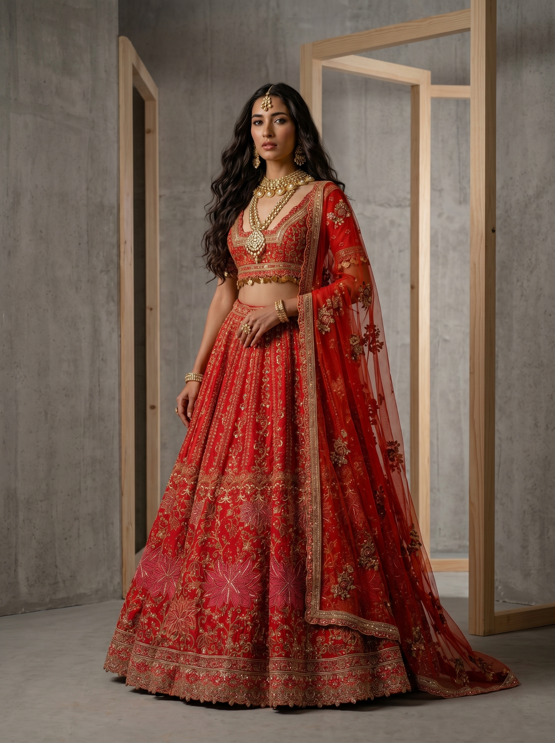 KD883 Red Embroidery Lehenga blouse and dupatta set
