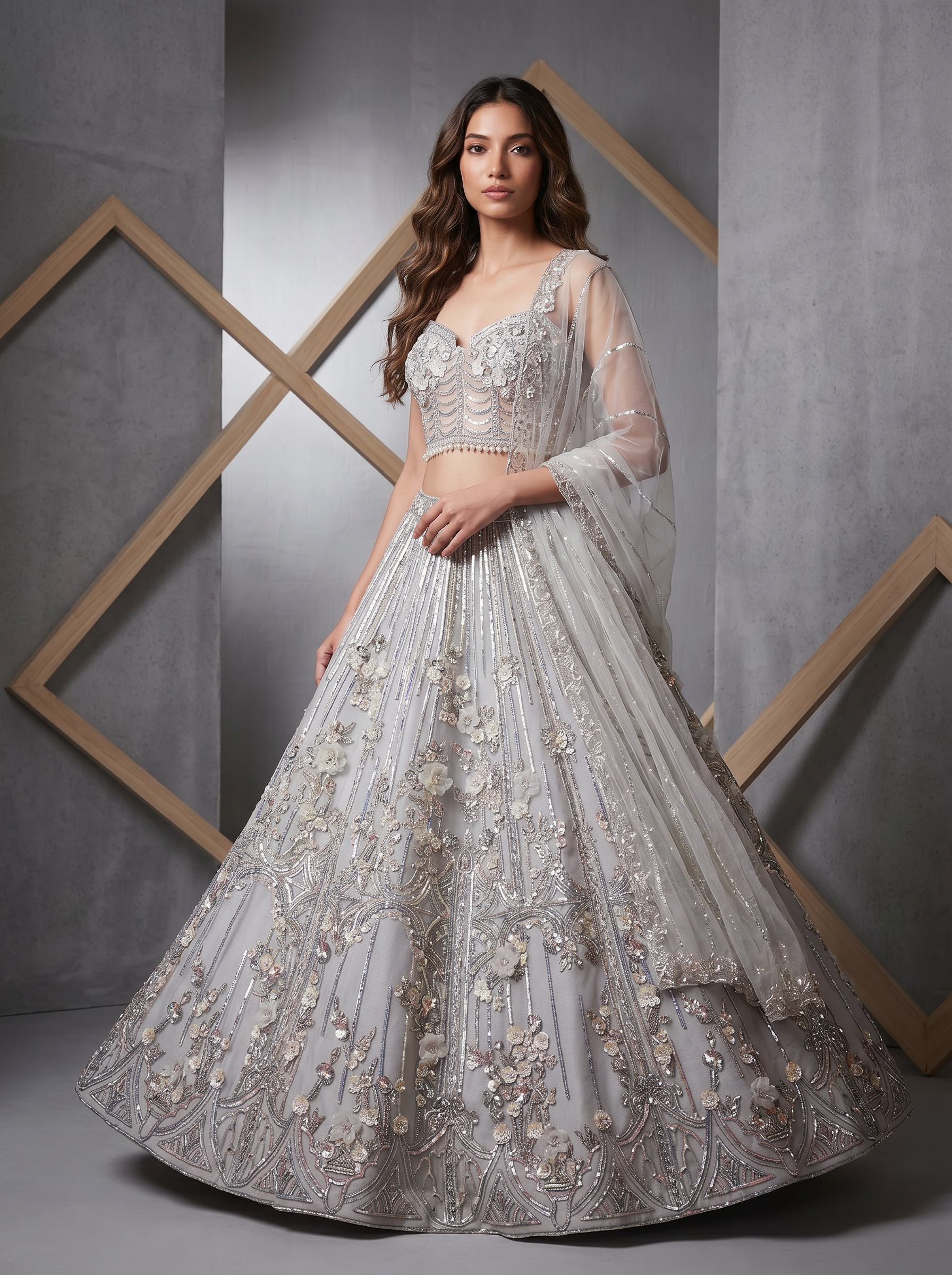 KD884 Dhoond Silver grey lehenga sample
