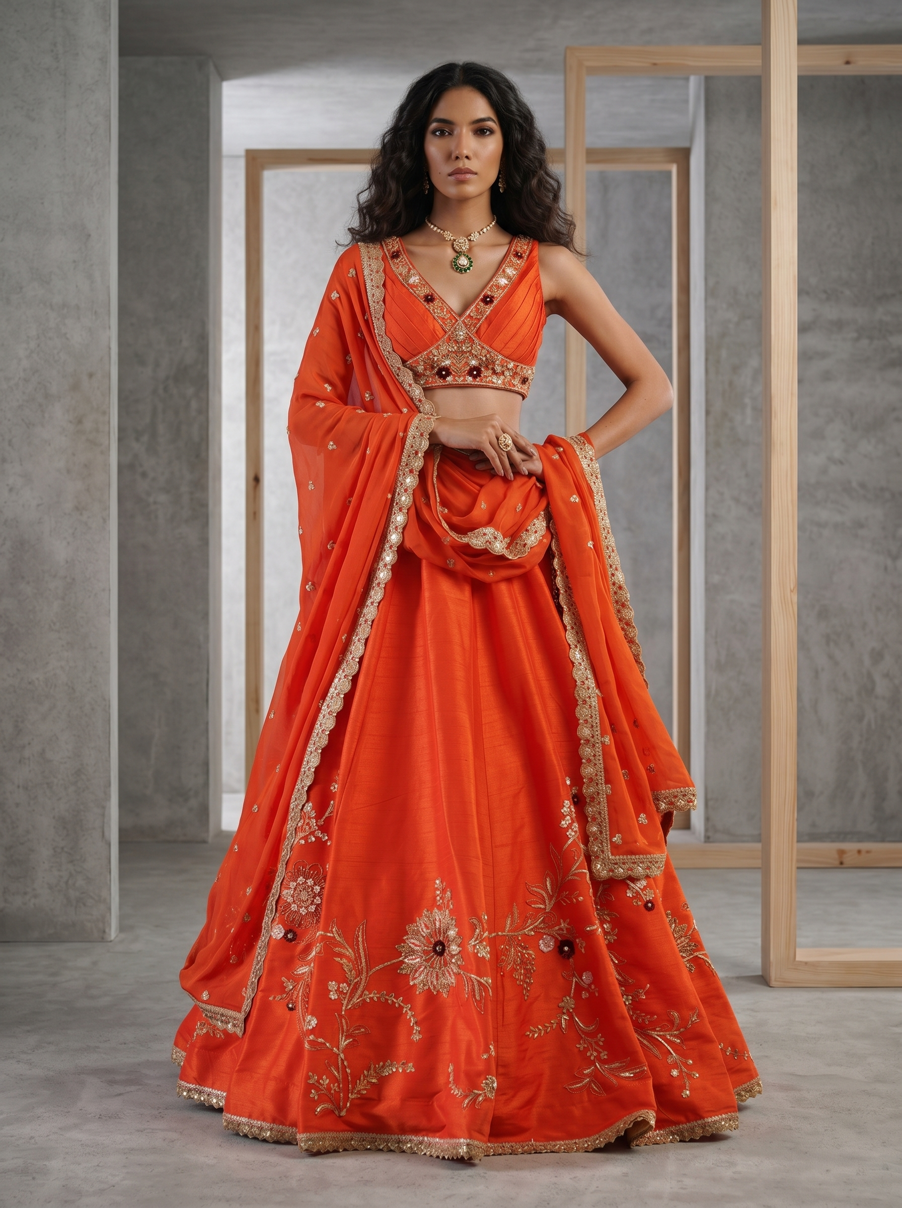 KD890 Orange legenga choli set