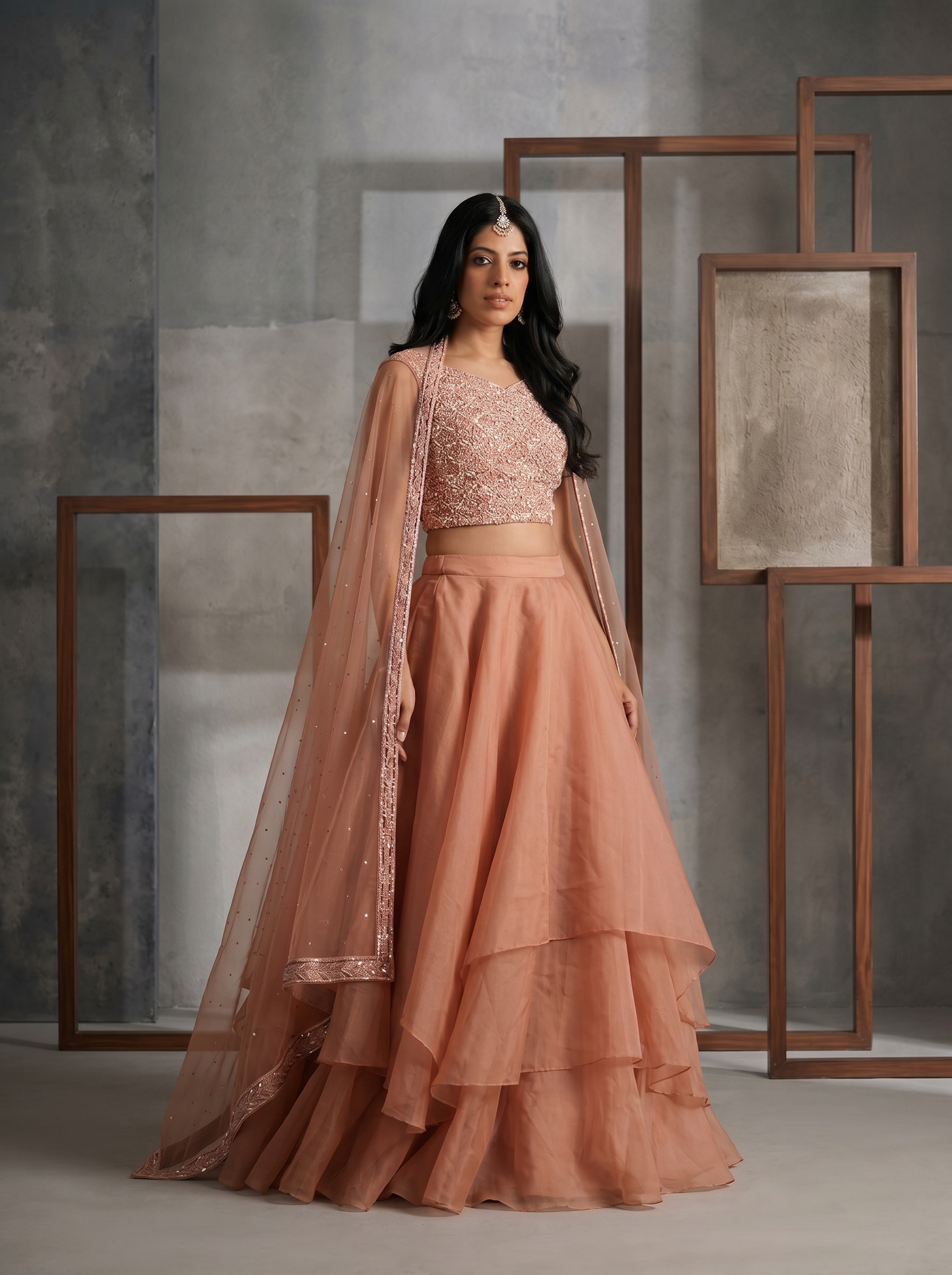 KD896 Peach ready lahenga, blouse and dupatta set