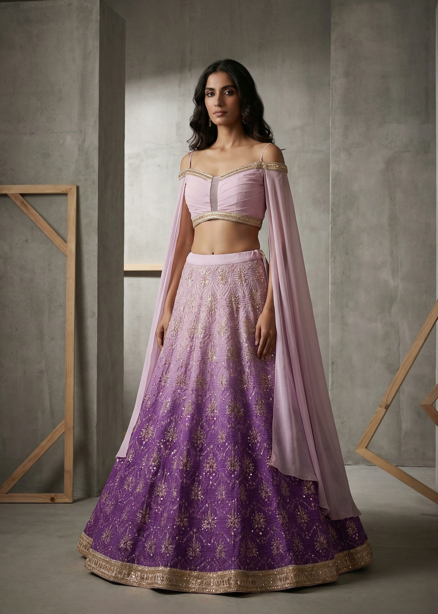 KD912 Lilac to purple ombe ready fabric  lehenga choli set