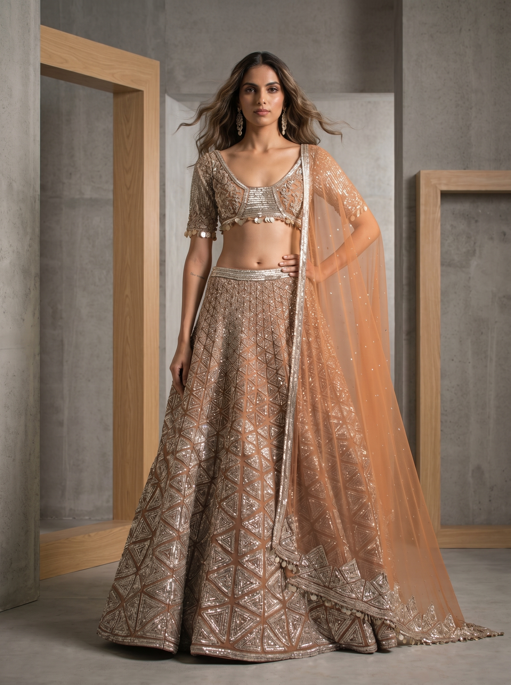 KD945 Peach silver embroidary lehenga choli set
