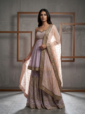 KD950 Lilac ready fabric short peplum , garara and peach dupatta