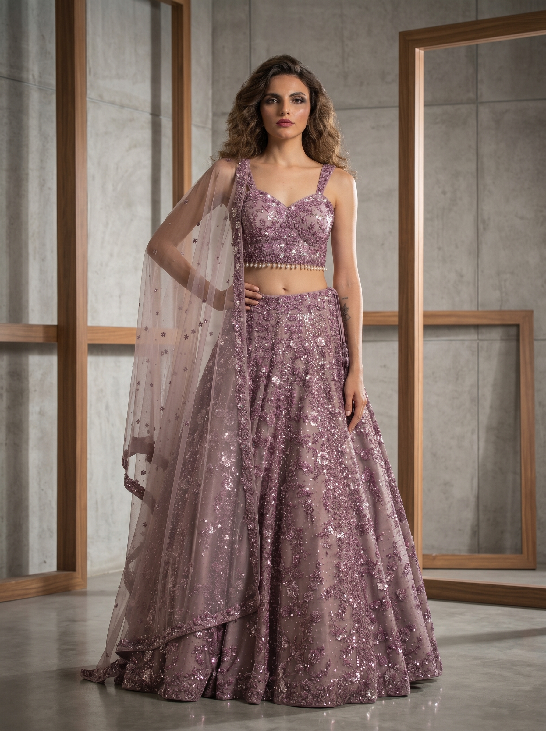 KD980 mauve sequins bridal lehenga set
