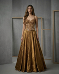 MID001 Antique Gold Corset  Chokar Dupatta and Lehenga
