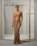 MID002 Light gold blouse Drape Skirt And Choker Dupatta