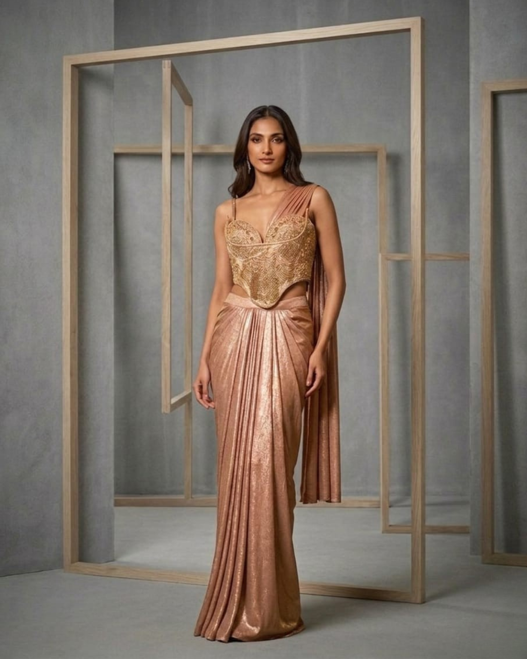 MID006 Pink Ombre Drape skirt with Corset