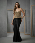 MID008 Black drape skirt gold corset